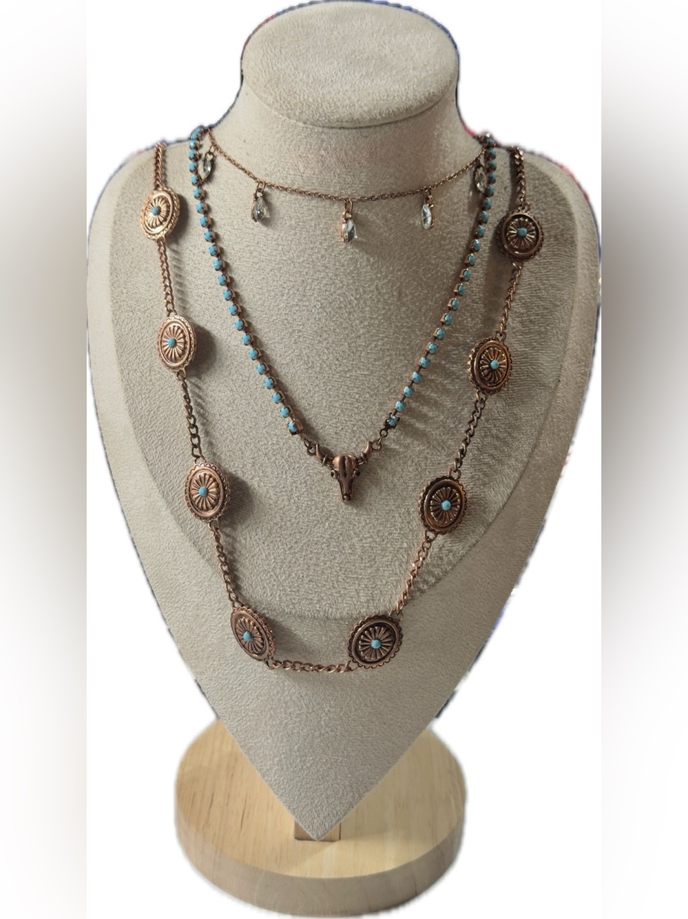 Shyanne Rose Gold Layered Necklace Set with Turquoise Accents